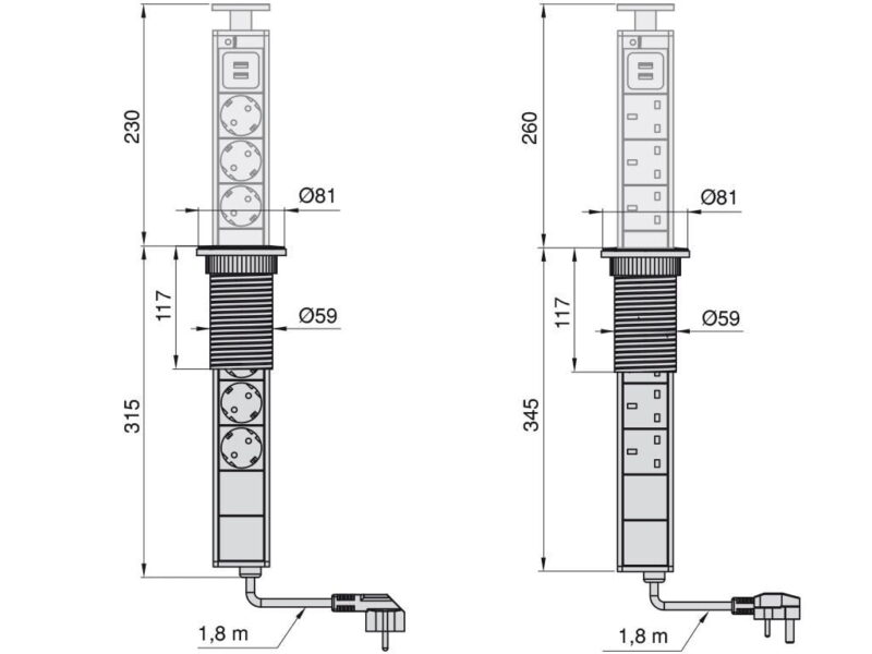 Enchufe Encimera Cocina Vertical Con Usb 3 Enchufe Encimera Cocina Vertical Con Usb - Imagen 3